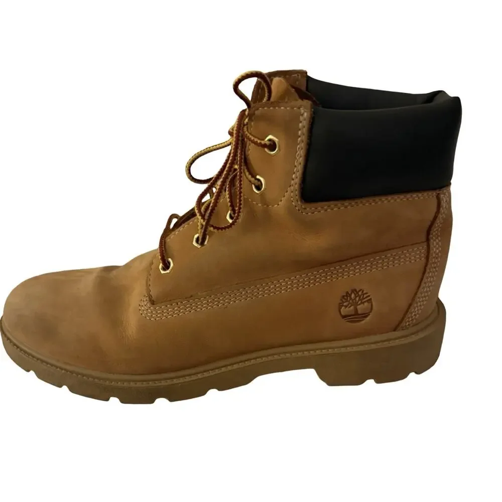 Timberland Boots Teen Boys Size 7 Wheat Tan Leather Lace Up 6 Inch Boots EUC